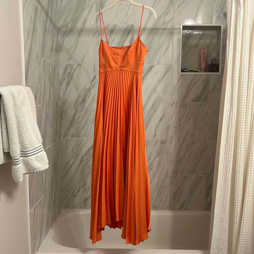 ALC Orange Hollie Pleated Dress